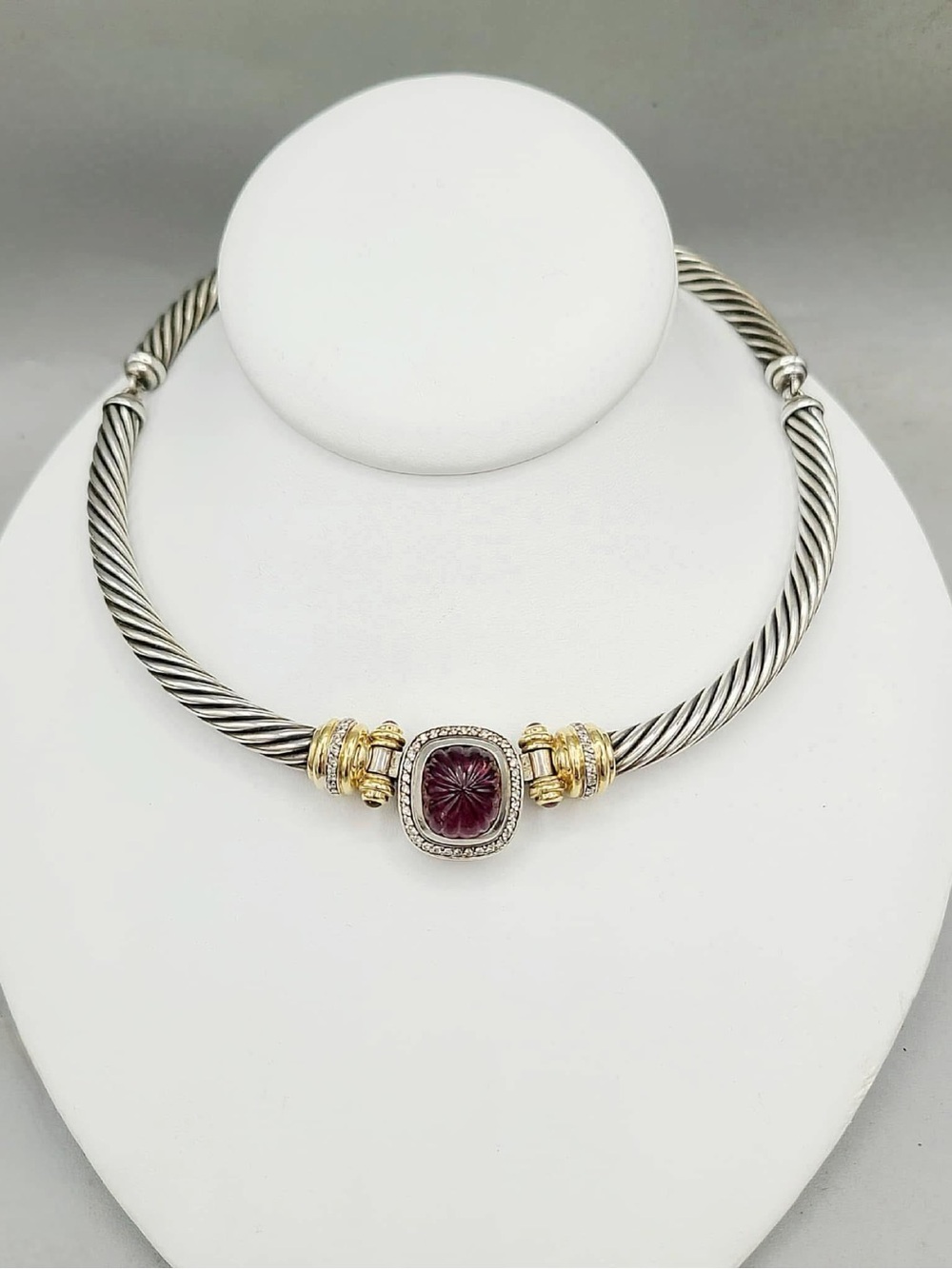 David Yurman Albion Choker Necklace With Pink Tourmaline, Diamonds and Gold